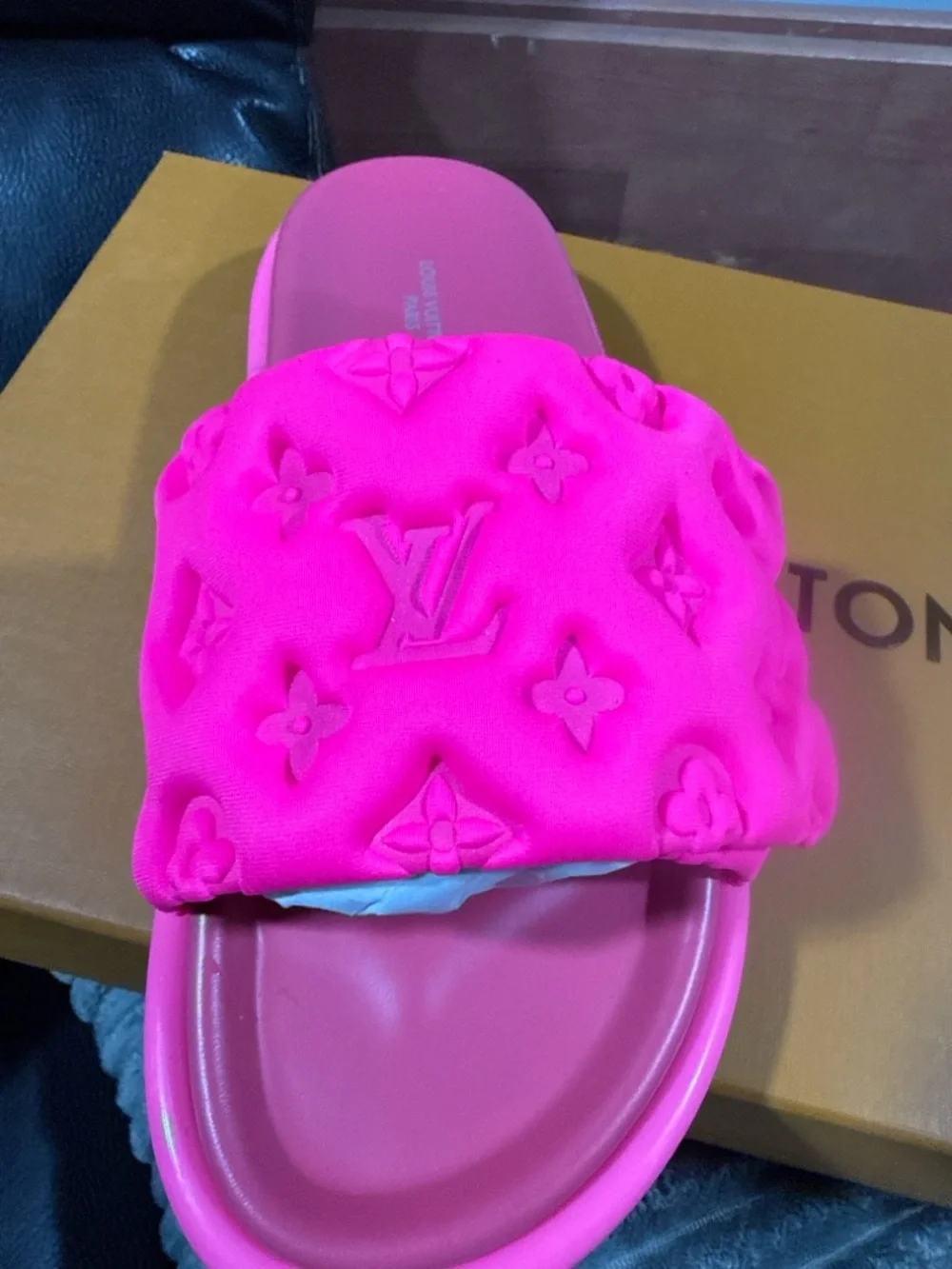 Hot Pink Quilted Monogram Slide Sandals - Picture 2 of 7